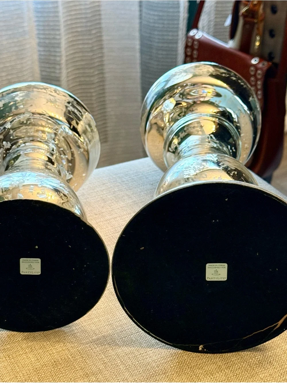 Retired Party-Lite  Mercury Glass Pillar Candle Holder Set - Silver/Champagne - Picture 4 of 5